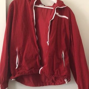 red zip up jacket